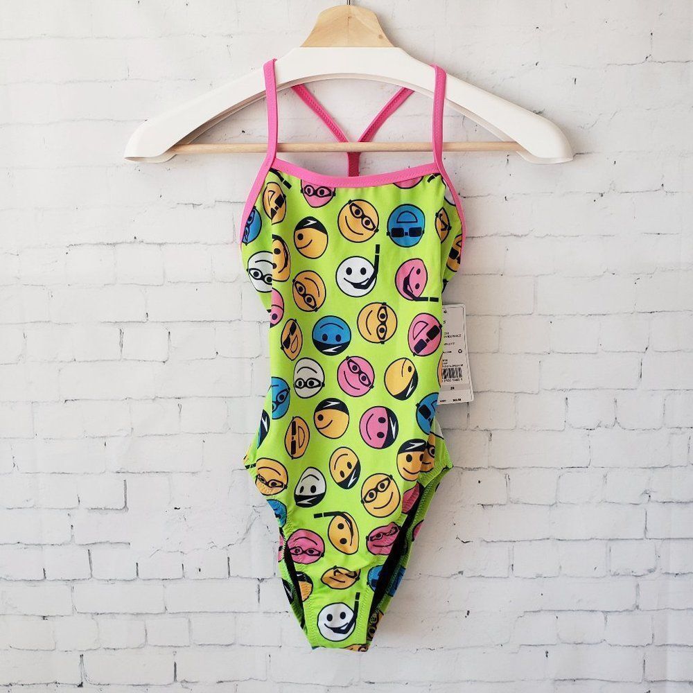 Speedo Eco Endurance One Piece Swimsuit Size 26 Chest Classic Fit Smiley Face